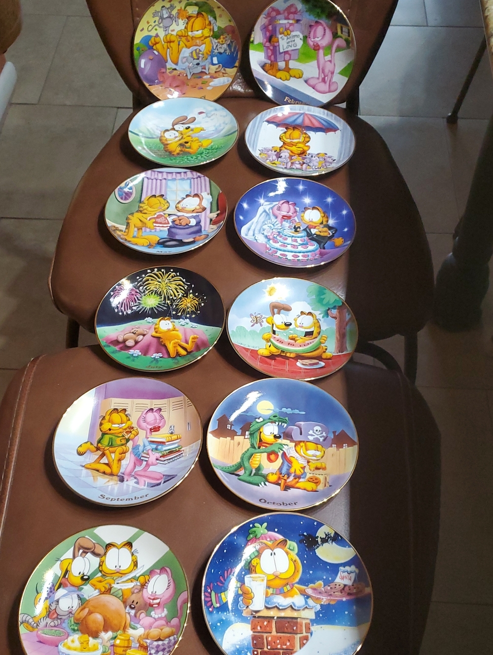 12 Jan-Dec Garfield Calendar Plates Jim Davis Danbury Mint A2052 Vintage EUC